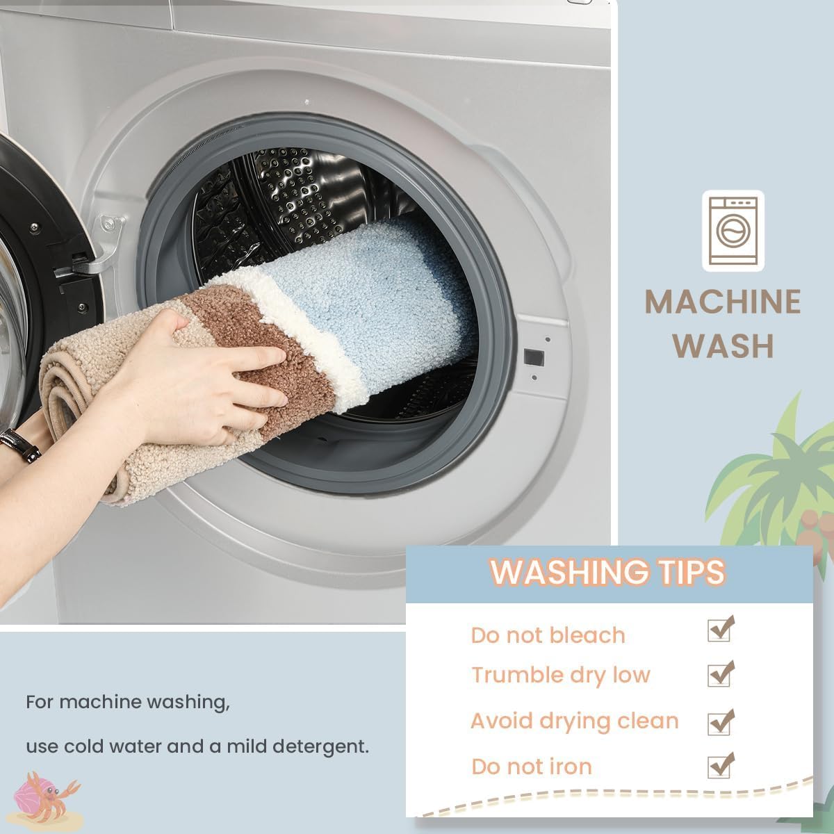 Beach-Themed Plush Footprint Mat – Neutral Texture