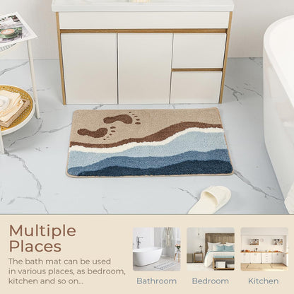 Beach-Themed Plush Footprint Mat – Neutral Texture