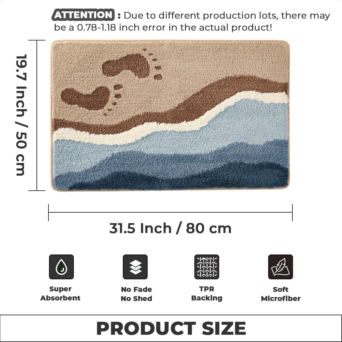 Beach-Themed Plush Footprint Mat – Neutral Texture