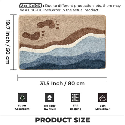 Beach-Themed Plush Footprint Mat – Neutral Texture