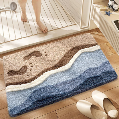 Beach-Themed Plush Footprint Mat – Neutral Texture