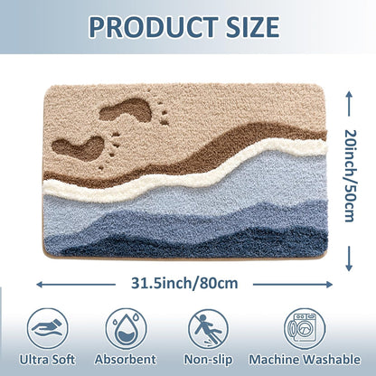 Beach-Themed Plush Footprint Mat – Neutral Texture