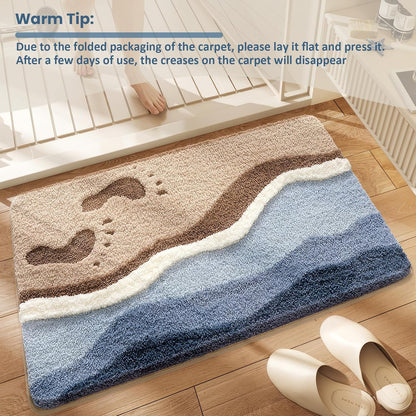 Beach-Themed Plush Footprint Mat – Neutral Texture