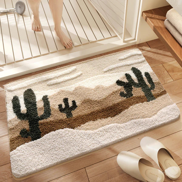 Beach-Themed Plush Footprint Mat – Neutral Texture