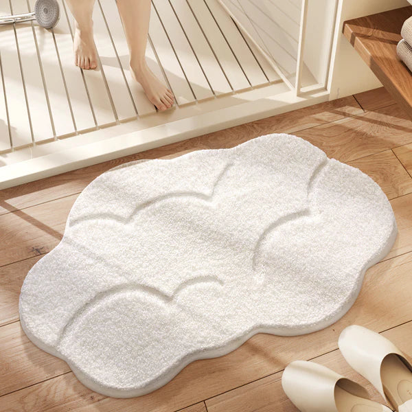 Beach-Themed Plush Footprint Mat – Neutral Texture
