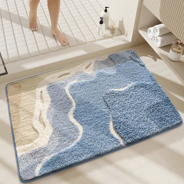 Beach-Themed Plush Footprint Mat – Neutral Texture